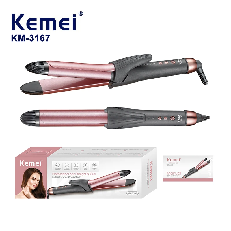 Kemei KM-3167, lisseuse professionnelle pour cheveux, céramique, chauffage rapide, ions négatifs, réglage de la température, 50 W, prise pour femmes, fer à friser, vente en gros OEM