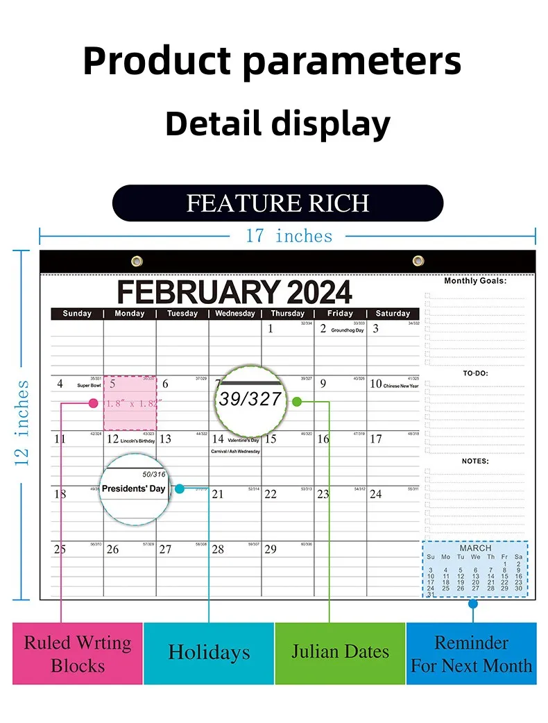 Hot Sale 2023-2024 Wall Mounted Desktop Calendar 18 Month English Calendar For Planning & Organizing &workTable Planner factory