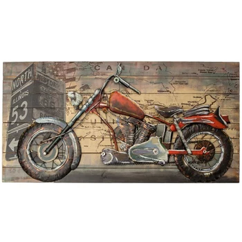 VANCY ARTS 3D Large Wall Art Metal Motorcycle Handicraft Hammered Galvanized Metal Hand Painted Ready to Hang Wall Metal Art