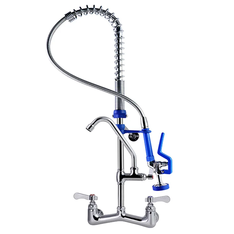 Commercial Kitchen 304 Stainless Steel Pre-Rinse Faucet Taps 2-Hole Industrial Flexible Sprayer Wall Mixer Brass 2-Hole manufacture