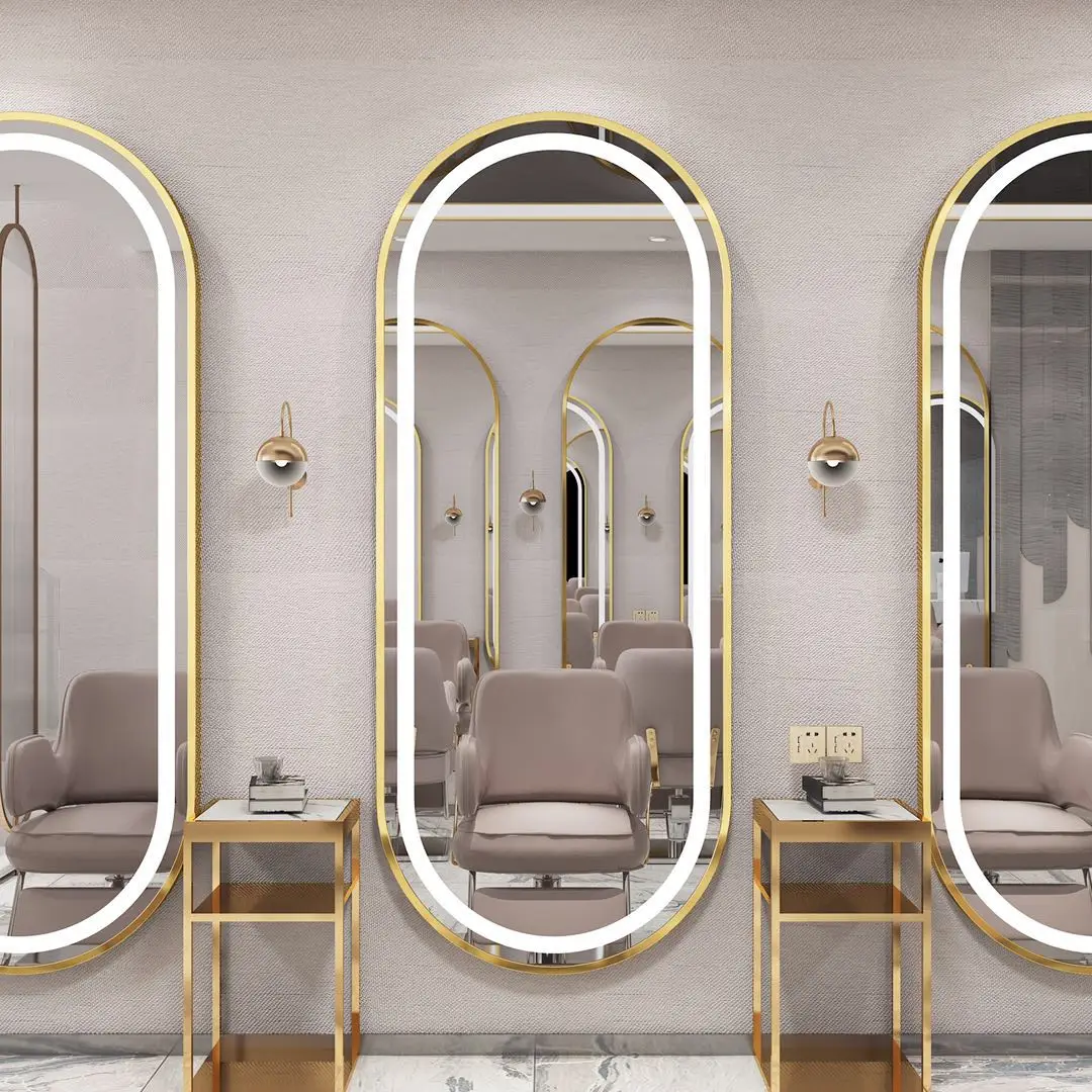 
New design salon furniture Modern beauty salon unique design wall large hair salon station led mirror 