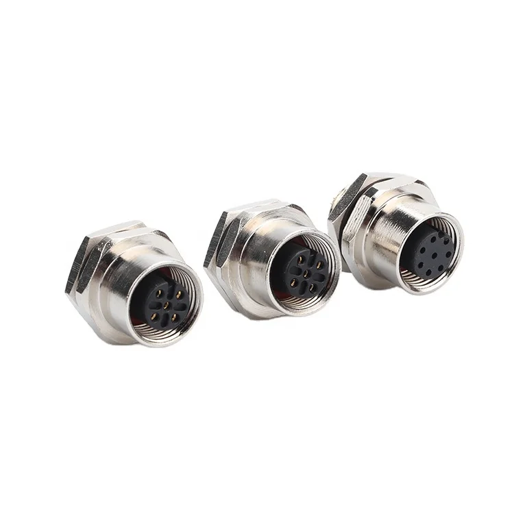 M12 Flange Socket 3/4/5/6/8 Pin Panel Mounting Connectors