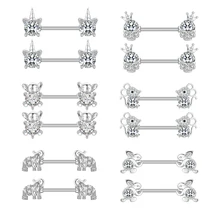 Set 5 Stainless Steel Nipple Barbell Shields Rabbit Flower Animal Heart Zircon Nipple Ring Piercing Jewelry Children's Wedding