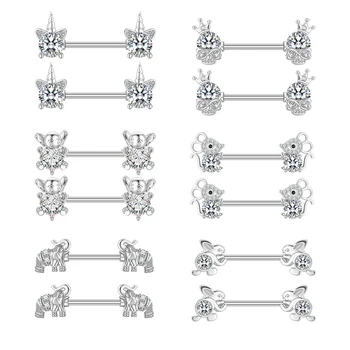 Set 5 Stainless Steel Nipple Barbell Shields Rabbit Flower Animal Heart Zircon Nipple Ring Piercing Jewelry Children's Wedding