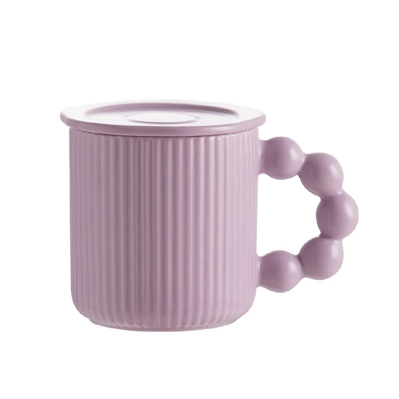 Cute round Porcelain Mug with Bead Handle 300ml Capacity Safe for Microwave Dishwasher Use Popular Tea Coffee Milk Drinkware