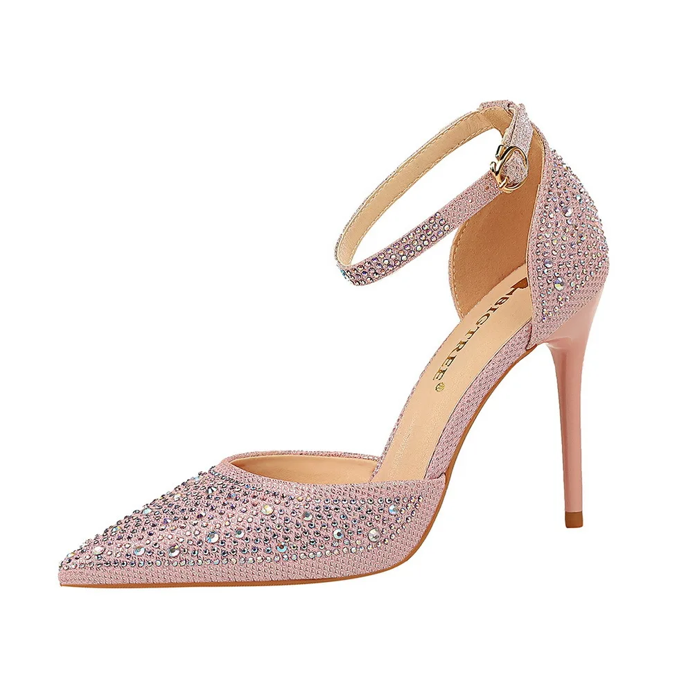 Women'S Fashionable High-End Sparkling Diamond Decor Sexy Bare Band High  Heels Pointed Toe Sandals | SHEIN USA
