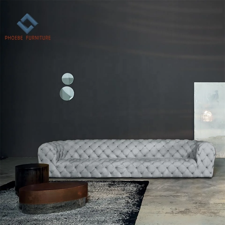 Luxury Top Grade Nubuck Chesterfield Genuine Leather Tufted Chester Moon Sofa Set