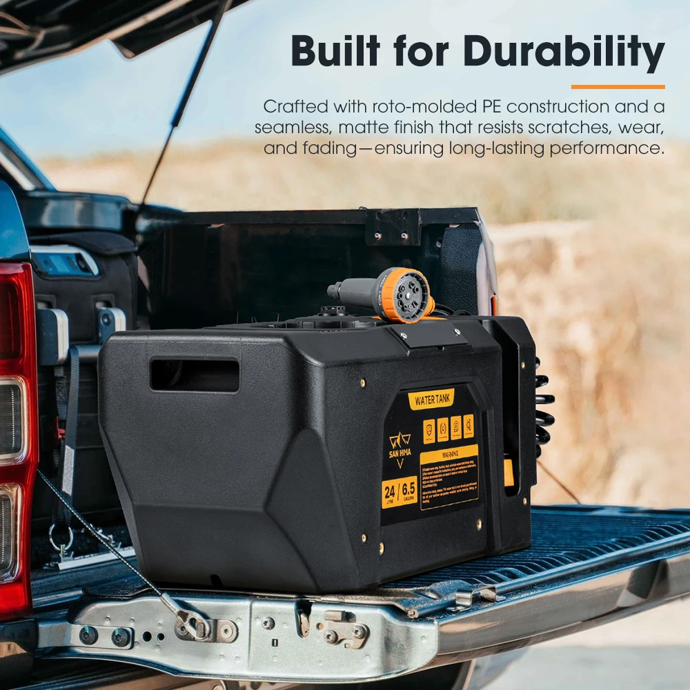 SAN HIMA Quick Charge Pressurized Portable Water Tank 24L Battery Powered Outdoor Shower Kit for Camping Hiking 4X4 Offroad