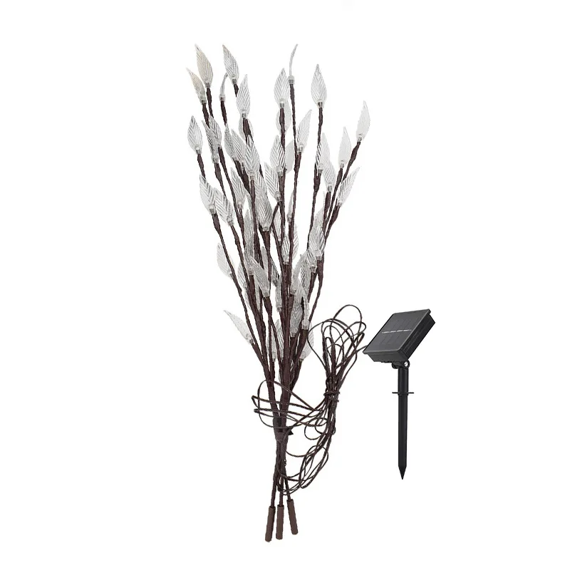 One for Three Solar Leaf Tree Branch Light Outdoor LED Garden Decoration Lawn Ground Plug Light