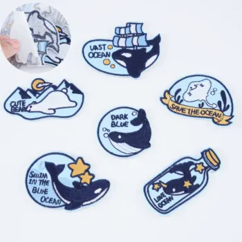 Custom Whale Patch Embroidered Iron on Fabric Patches Applique 3D Handmade DIY for Garment Hat