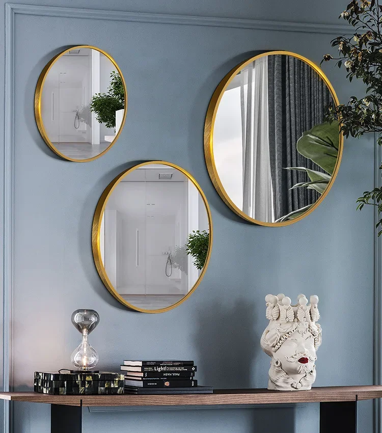 product round modern aluminum alloy frame full body wall mounted mirror for home decoration living room-2