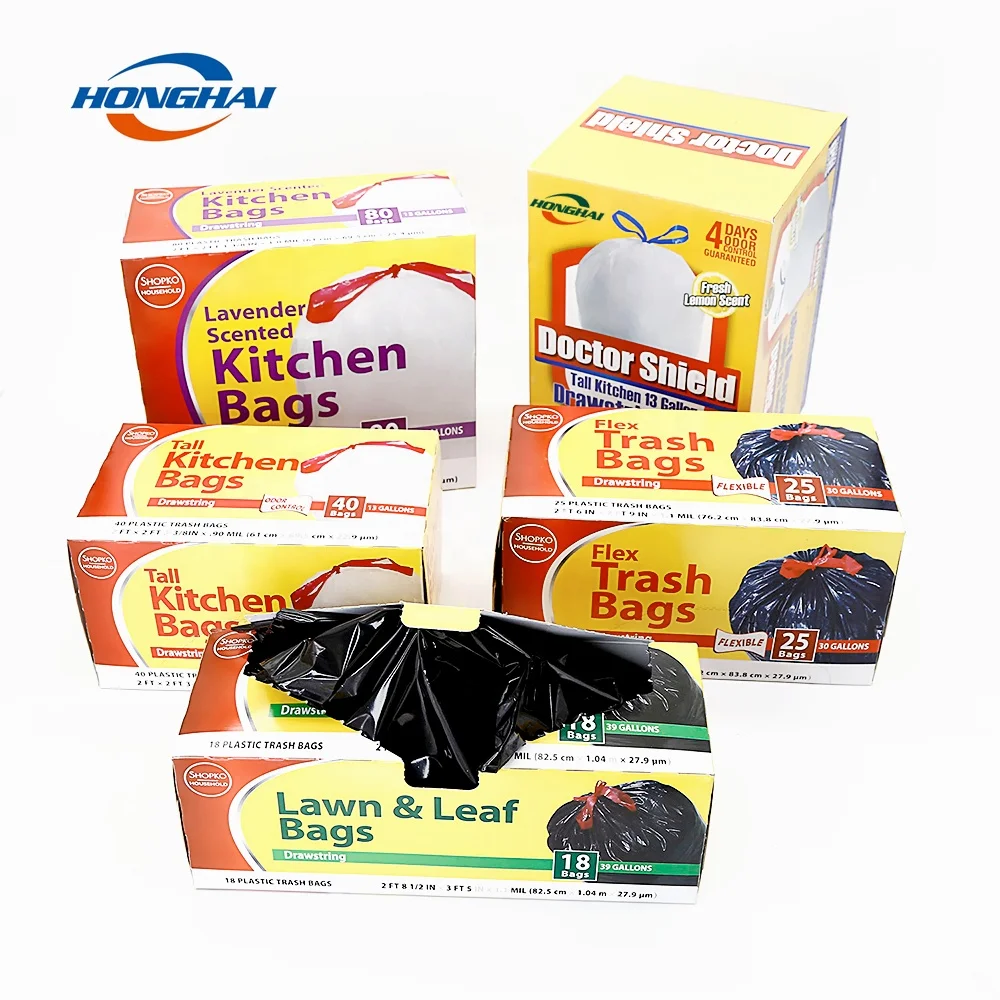 4/8/13 Gallon Tall Kitchen Drawstring Trash Bag Flex Strong