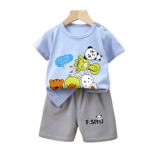 Wholesale Summer Cotton T-Shirt Casual Short Sleeved Suit for Boys Baby Clothes Set
