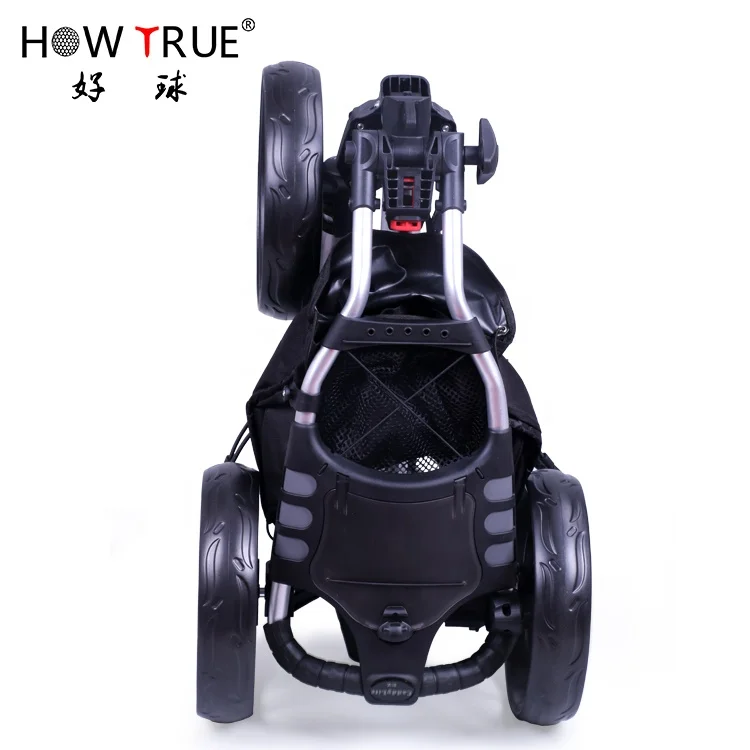 HOW TRUE Swivel Foldable 3 Wheel Golf Push Cart Foldable Aluminum Golf Trolley With Umbrella Stand