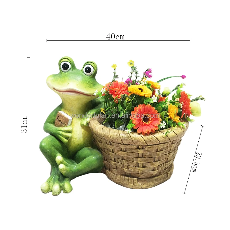 Green Frog Shaped Garden Pot Polistone Funny Cartoon Animal Flower Pot for Home Garden Decoration