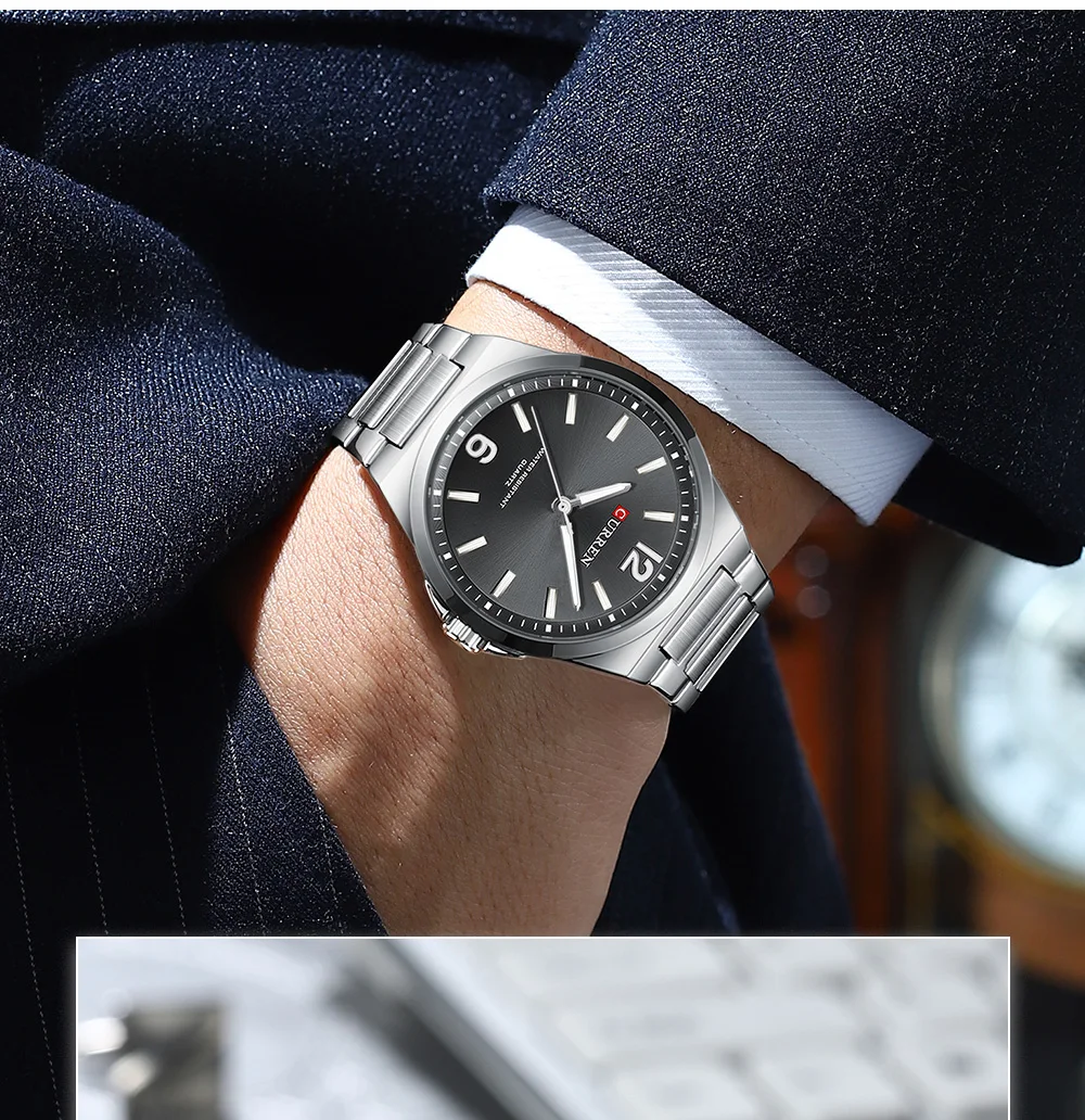 CURREN 8493 Classic Vintage Men's Quartz Watch 42mm Brand Original Wristwatches with Stainless Steel Band Luminous Hands Gift