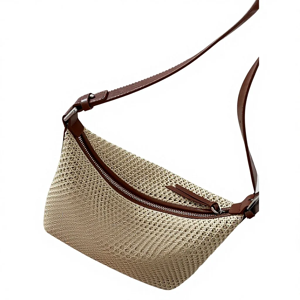 Vintage Bohemian Fashion Mesh Niche Summer Straw Zipper Closure Shoulder Woven Women’s Crossbody Dumpling Bag
