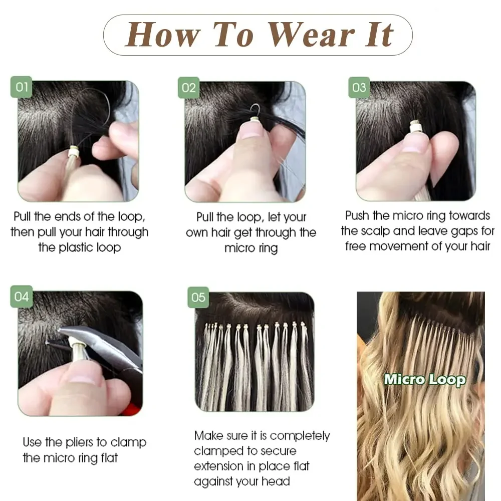 Natürlicher Micro-Loop-Ring, Remy-Echthaar-Extensions, Highlights, glatt, 50 Strähnen, 50 g_voghion.com