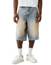 Streetwear Custom Print Logo Vintage Acid Wash Sun Faded Long Shorts Baggy Denim Skater Bermuda Shorts