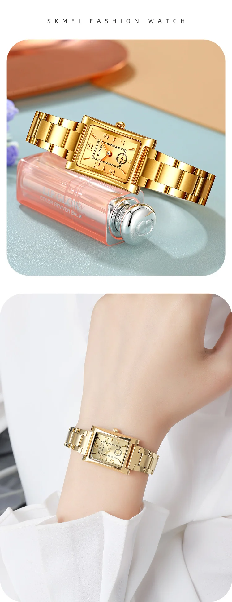Skmei 2570 Elegant Fashion Women Quartz Watch Costume Stainless Steel Band Waterproof Rectangle in Stock Casual Watch Set