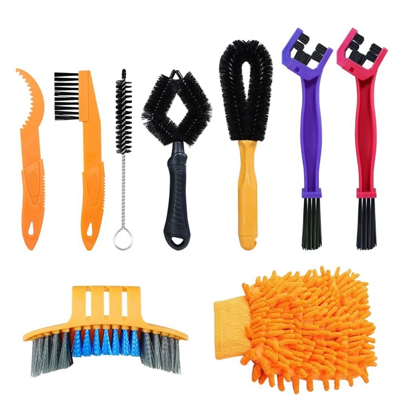 Bicycle Cleaning Tool Set: 9-piece Nylon Maintenance Kit For All Bikes