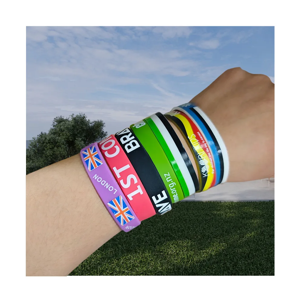 Cheapest Custom Print Debossed logo Text Color Size Glowing in the Dark Silicone Bracelet