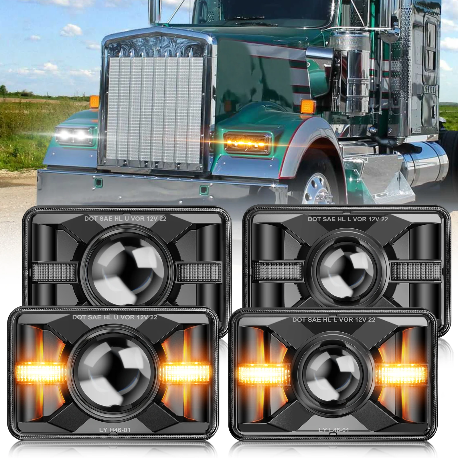 Faros Delanteros Led Cuadrados De 4x6 Pulgadas, Haz Alto/bajo Para Chevrolet Camaro Ford Mustang Kenworth, Reflector H4651 H4652 H4656 H4666 H6545 - AliExprs