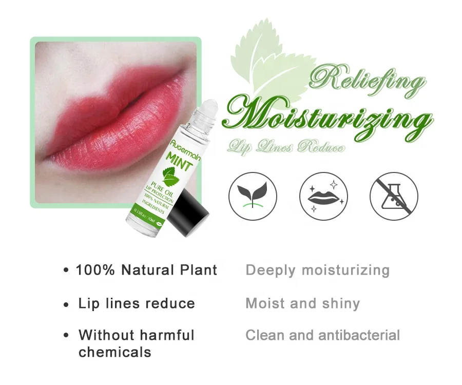 Private Label Mint Lip Oil Roll on Organic Plumper Hydrating Custom Moisturizing Lip Oil
