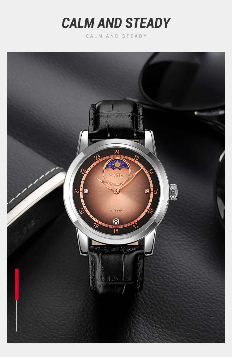 SKMEI 9300花式广州男士石英表热卖真皮表带防水简约休闲手表供应商