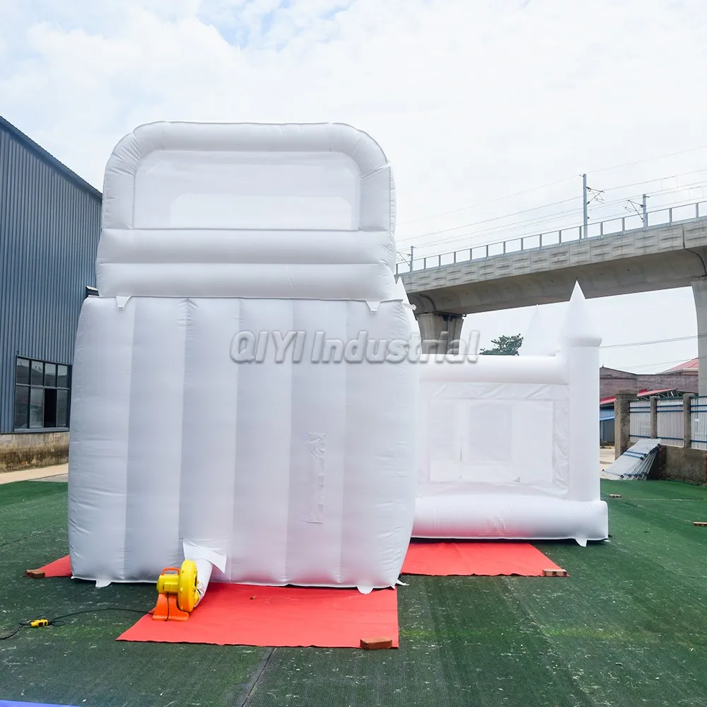 Bouncy Castle with Slide White Bouncy House Inflatable Bouncer Jumping Castle with Slide for Kids