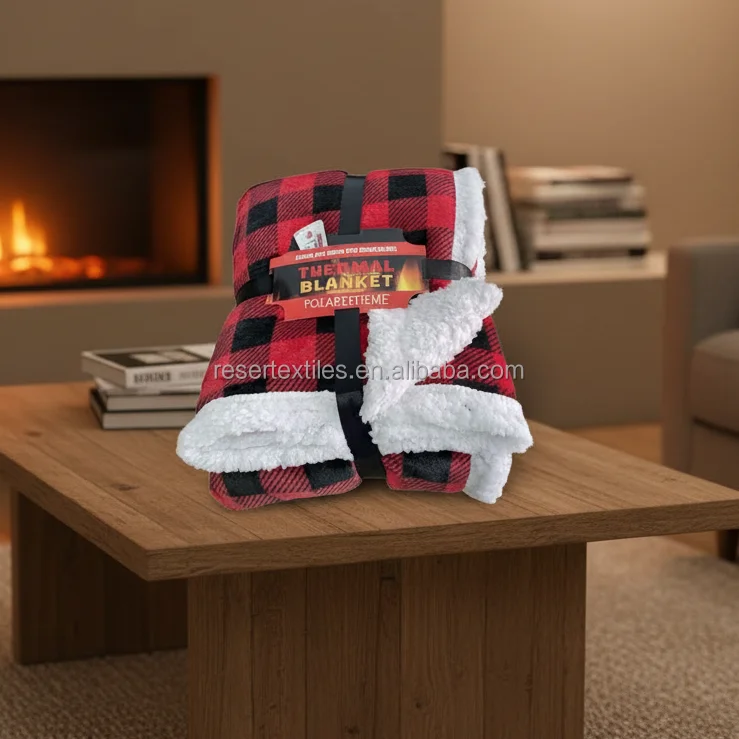 Christmas Deer Design Modern Sherpa Flannel Fleece Throw Blanket Knitted Eco-Friendly Anti-Pilling Fluffy Couch Bed Sofa Cozy