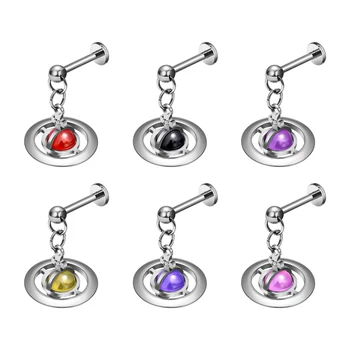 G23 Titanium Ear Studs Saturn Style with Pendants 16G Labret Universal Galaxy Earrings Tragus Helix Lobe Piercing Jewelry
