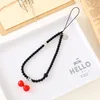 K3372 black rice bead phone charm with red cherry