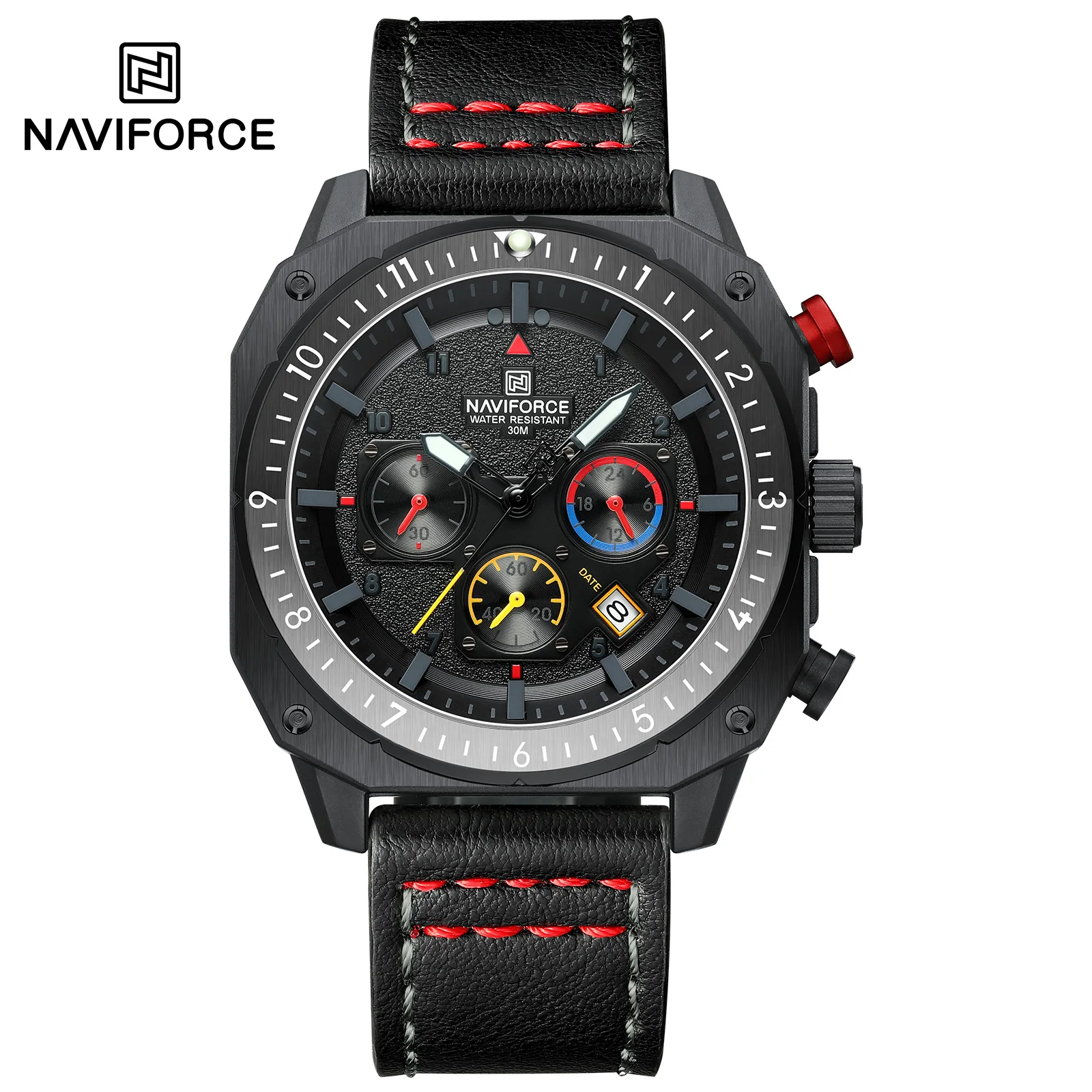 NAVIFORCE Brand High Quality Men Watch Leather Strap Waterproof Male Quartz Wrist watch Sport Clock Relogio Masculino 8057