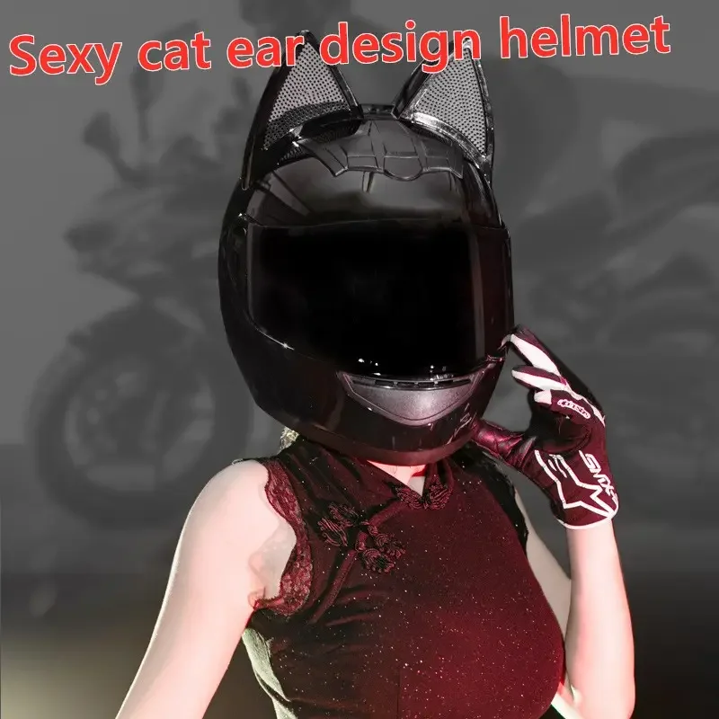 Personalized Dot Approved Full Face Cat Ear Motorcycle Helmet For