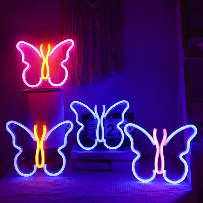 New Design Creative Custom Butterfly Led Neon Sign Light Living Room Holiday Home Kids Room Decor Diy Rgb Flexible Neon Sign