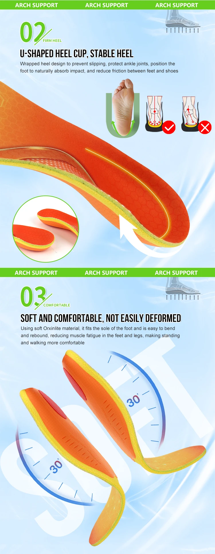 product joghn better shock absorption eva orthopedic insoles leg corrective insole arch support orthotic insole-43