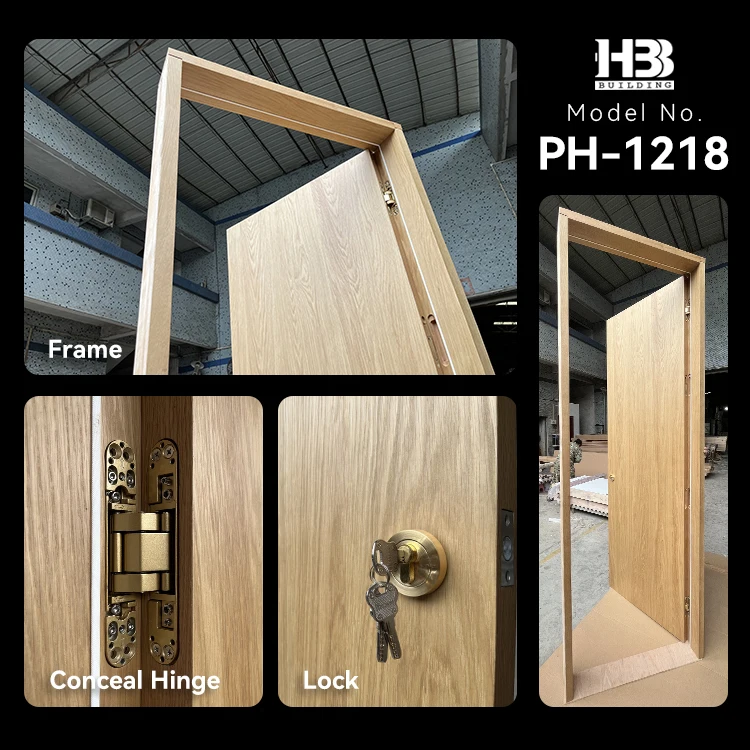 American Over Size Prehung Flush Design Conceal Hidden Hinge Residential Solid Wood Modern Interior Room Door for House