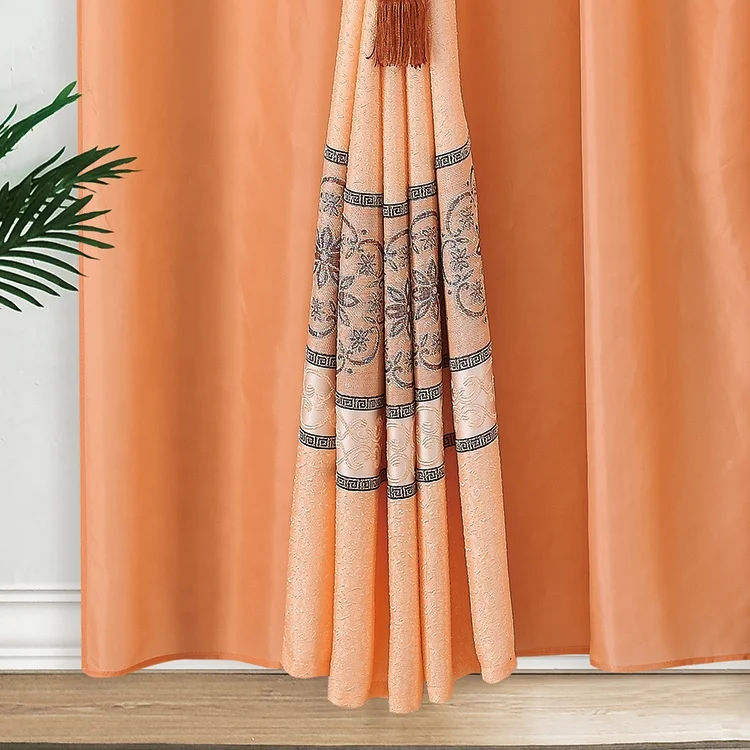 European Style Orange Valance Arabian Latest Curtain Cloth Design for Living Room