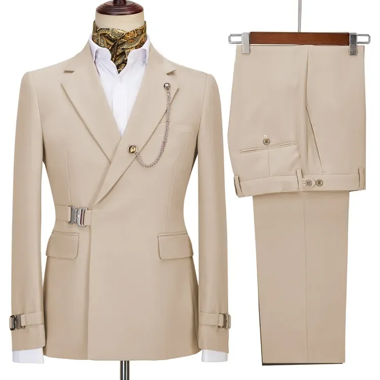 New Metal Clasp Design Mens Suits 2 Pieces (blazer+pant) Pink Beige