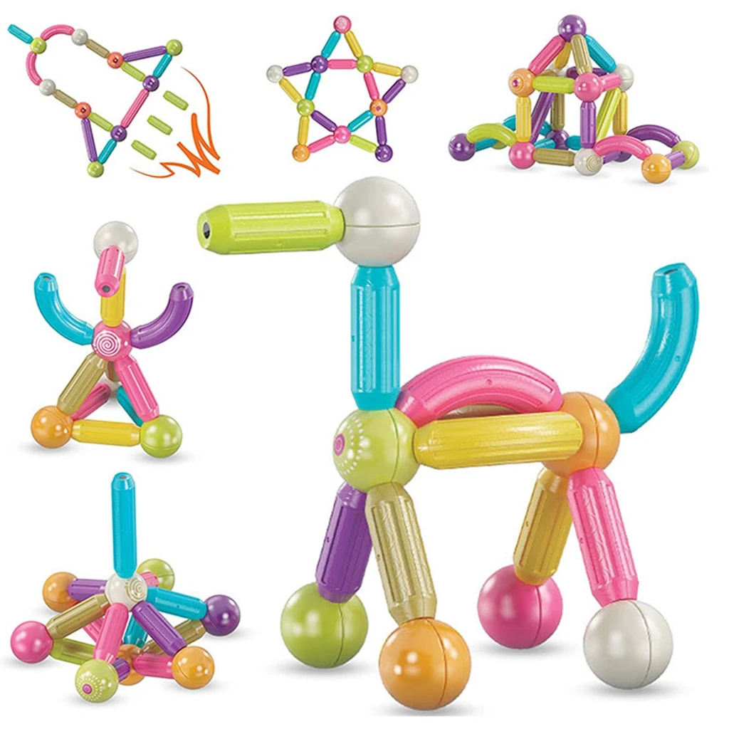 Развивающие Красочные Магнитные стержни, магнитные палочки и шарики, строительные блоки, пазлы, магнитные палочки, игрушки