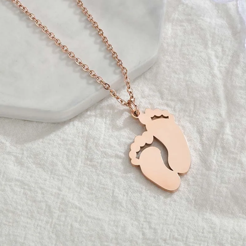 Baby Feet Pendant Engraved Necklace