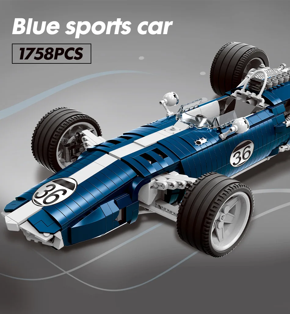 Blue F1 Racing Car Building Blocks Educational Kids Toy Vehicle Bricks 1758pcs 