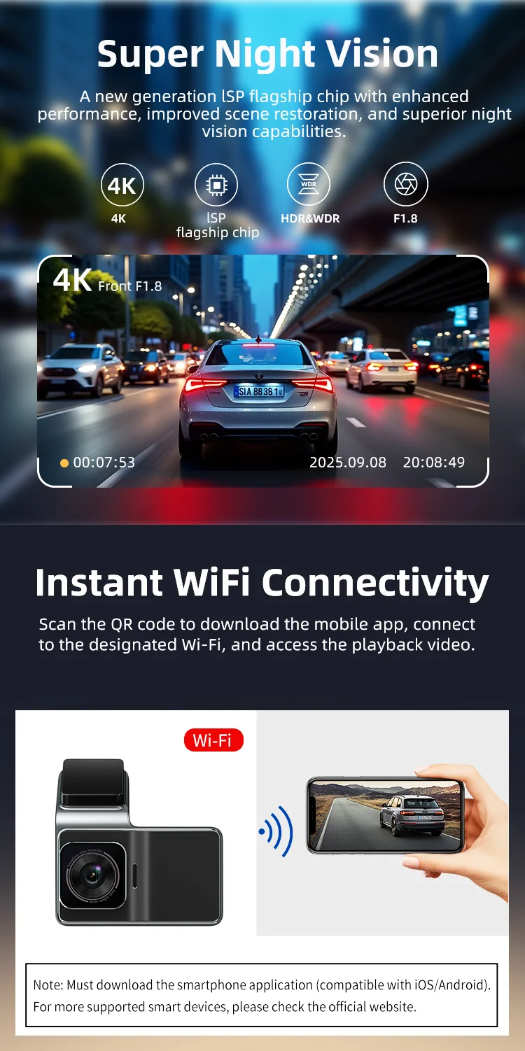 TOUCH VERSION Dash Cam Front and Rear 4k Dual Lens 3 Inch with Touch Panel 2k+1080P for 4K Ultra HD Night Vision Quality factory