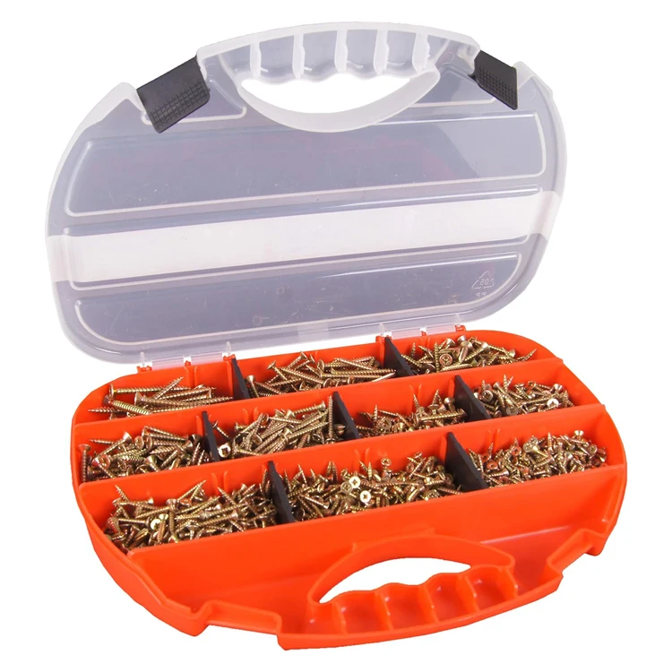 1700 pieces Screws Assortment Kit Steel Countersunk Head Yellow Zinc Plated Chipboard Screw