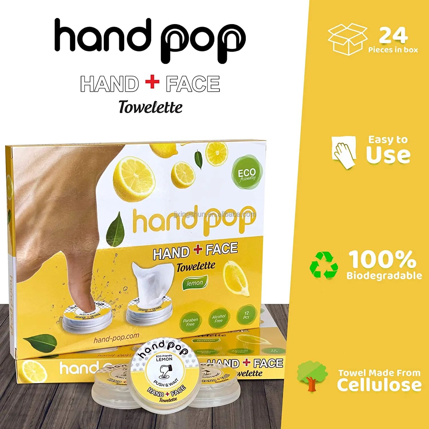 Hand Pop,Hand Tissue Lemon Scent 24 Single Use Wet Tissue Towelette Alcohol Free Hand Tissue