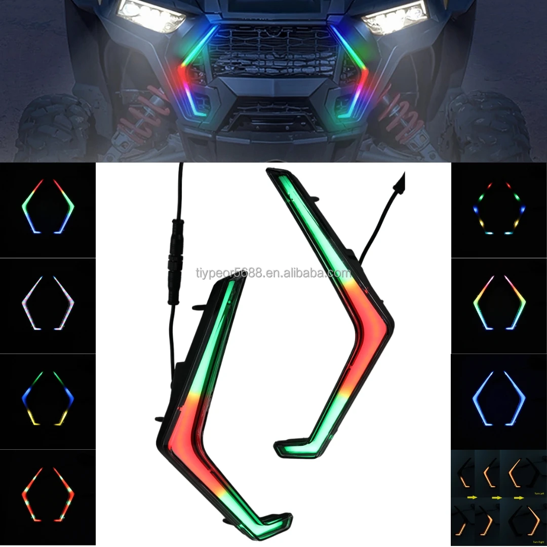 product tiypeor rgb led front accent light auto drl turn signal light for polaris rzr xp turbo 1000 2019 2021 utv rzr light waterproof-2