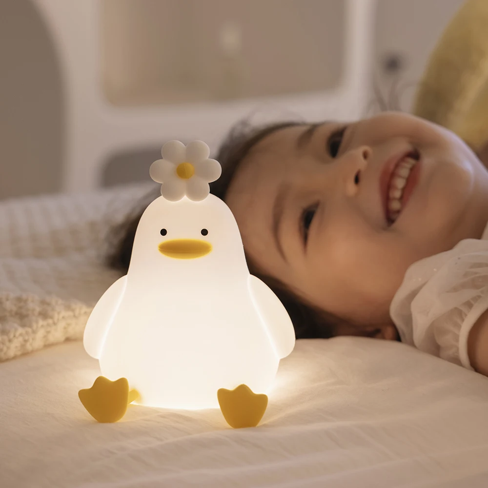 USB Rechargeable LED Silicone New Design Night Lamp Flower Duck New Fashion Soft Nursery Night Light Bedside Light for Kids