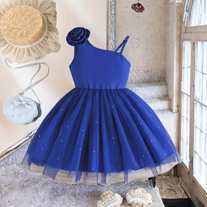 Kids Elegant Princess Girls' Dress with Lotus Leaf Flower Embroidery Floral Mesh for Summer ODM Supply Clothes for Kids