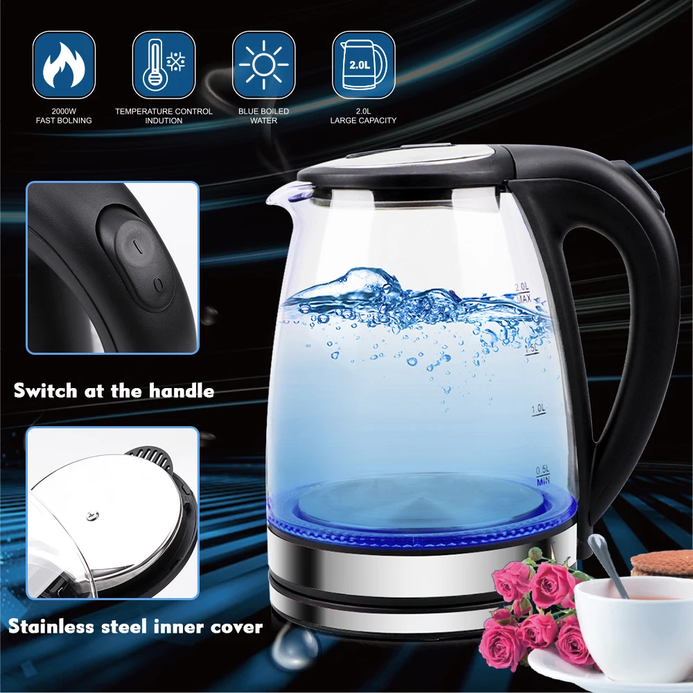 Blue Electric Kettle Temperature Control Water Boiler 2.3L 220V